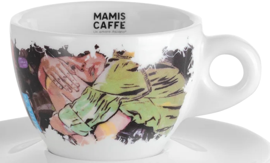 Sara cappuccinokopp med konstnärligt motiv från Mamis Caffè